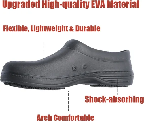 Vista 2 de SECHRITE Zapatos de chef para mujeres y hombres, antideslizantes, para jardín, trabajo, cocina, impermeables, antideslizantes, zuecos de enfermería