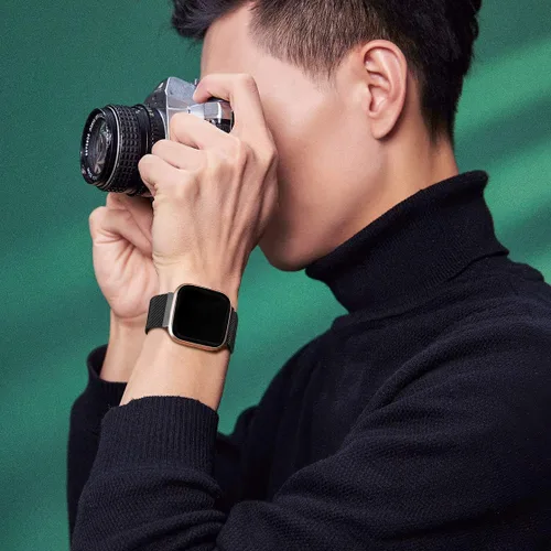 Vista 3 de Bandas de metal compatibles con reloj inteligente Fitbit Versa/Versa Lite/Versa 2 para mujeres y hombres, correa de repuesto de malla de acero Negro