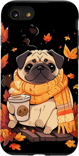 Vista 18 de Pug Fall Autumn Leaves Pumpkin Spice Latte Dog Kawaii Case for iPhone 17
