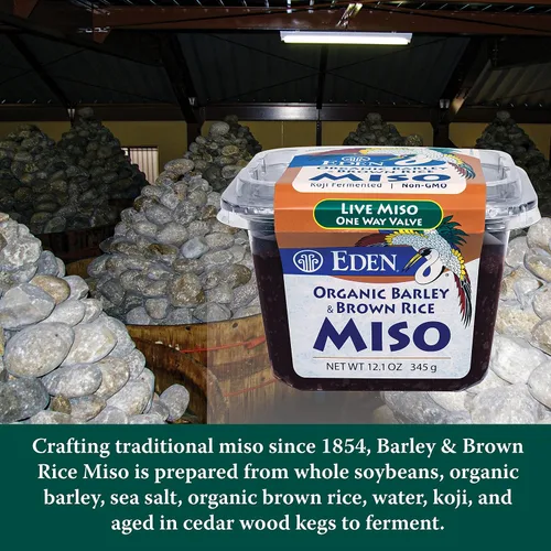 Vista 4 de Eden Pasta de miso orgánica de cebada y arroz integral, Mugi y Genmai, cultura viva, rica en Umami, fabricada en Japón, 12.1 oz (345 g)