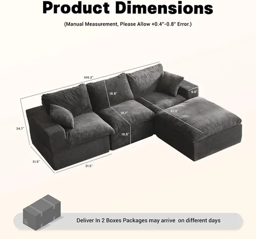 Vista 2 de Sofás seccionales de 106.3 pulgadas para sala de estar, sofá en nube, sofá modular seccional, sofá convertible, sofá de asiento profundo, juego