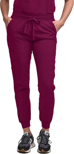 Vista 4 de Green Town Conjunto de ropa quirúrgica para mujer, pantalón deportivo y parte superior con cuello en V, 5 bolsillos, cintura de yoga, uniforme