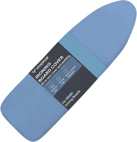 Vista 29 de VividPaw Funda y almohadilla para tabla de planchar, tamaño estándar 15"x54", acolchado grueso, borde elástico, revestimiento de silicona
