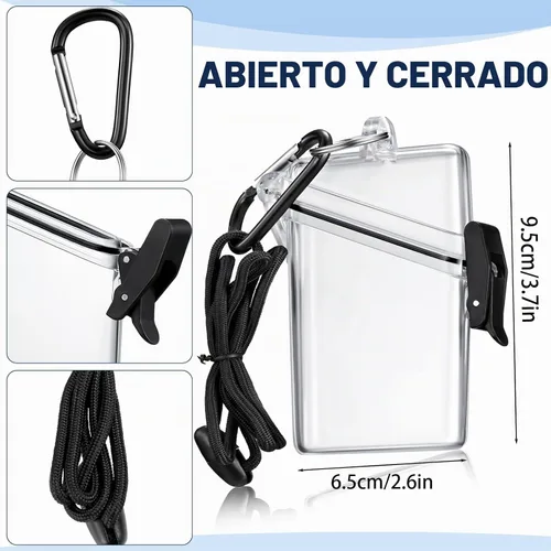 Vista 2 de Outus Paquete de 2 fundas impermeables para tarjetas de identificación, impermeables, transparentes, verticales, con mosquetón de cordón y llavero