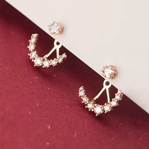 Vista 5 de SLUYNZ Aretes de plata de ley 925 con circonita cúbica para mujer, diseño de estrella, aretes Huggie