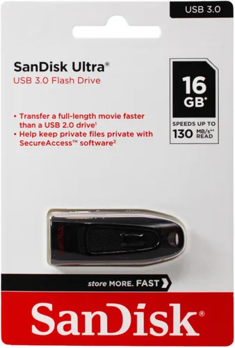 Vista 2 de Sandisk Ultra USB 3.0 Flash Drive (SDCZ48-016G-A46), negro; rojo