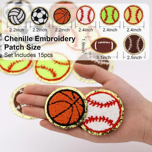 Vista 2 de 15 parches para planchar con varias bolas, parches bordados con motivos bordados, parches para coser con bordes dorados, parches bordados para ropa