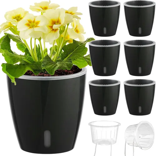 Vista 24 de Macetas de riego automático para plantas de interior, paquete de 16 macetas de riego automático con orificios de drenaje, macetas pequeñas