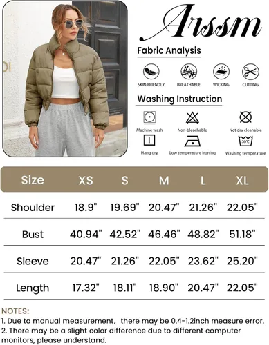 Vista 7 de Arssm Chaqueta acolchada corta Y2K para mujer, casual, acolchada, corta, manga larga, acolchada, para exteriores