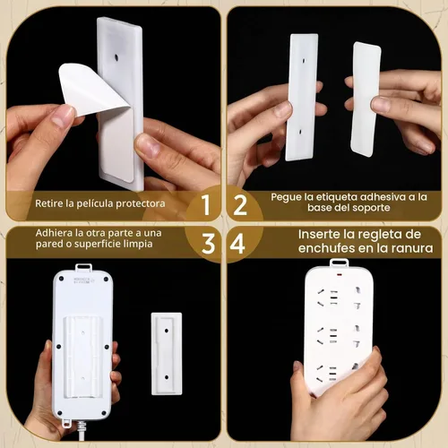 Vista 4 de Yinkin 6 Piezas Soporte para Regleta de Energía Autoadhesivo Protector de Regleta de Energía Montado en Pared Sin Perforación Sistema de Gestión