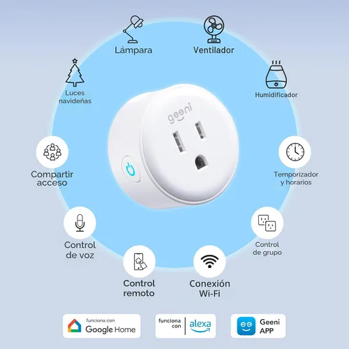 Vista 2 de Geeni Dot Enchufe inteligente con conectividad WiFi de 2.4GHz – Paquete de 2 tomas inteligentes compactas y resistentes al fuego con programador