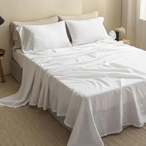 Vista 24 de Simple&Opulence Juego de sábanas de 100 % lino tamaño Twin, 3 piezas de lino francés natural, juego de ropa de cama transpirable, suave y duradero