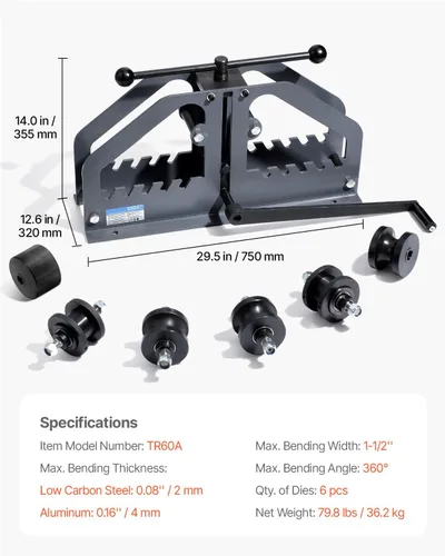 Vista 7 de Happybuy Dobladora de rodillos de tubo – Máx. 1-1/2", manual, 6 troqueles, flexión de 360° para cobre, tubos de aluminio, ideal para HVAC