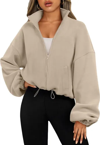 Vista 15 de AUTOMET Chaquetas de forro polar con cremallera para mujer, sudaderas Verde Armada (ArmyGreen)