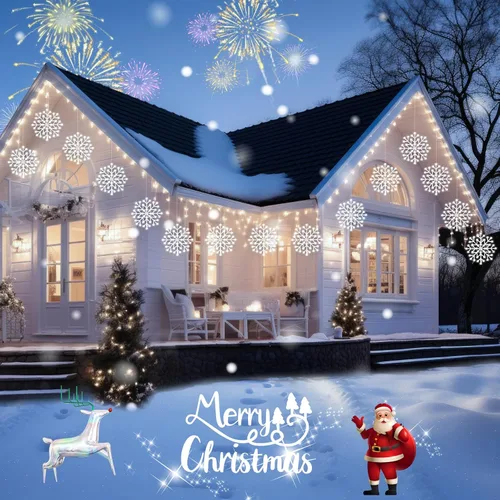 Vista 2 de Luces de Navidad Brightown estilo carámbano para exterior - Enchufe de 3.2 m, 5 gotas, 240 LED, luz de ventana con forma de copo de nieve con 8
