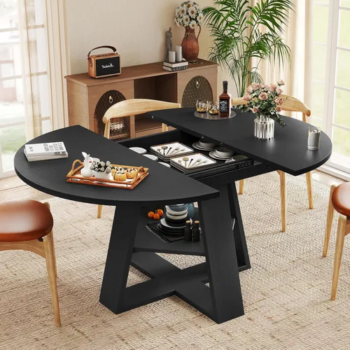 Vista 5 de Aivermel Mesa de comedor ovalada extensible de 43.3 a 59 pulgadas para 4-6, mesa de comedor redonda de madera de ingeniería con almacenamiento