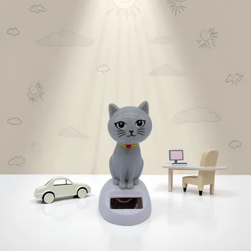 Vista 7 de Bonita figura de gato bailarín con energía solar, oscilante solar, estatua de gato, decoración de tablero de instrumentos de automóvil, decoración