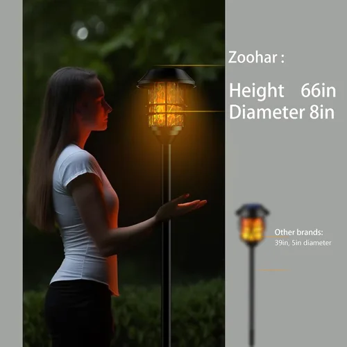 Vista 3 de Luces solares de llama – Luces solares para exteriores de 55 pulgadas de alto 100 % metal, luz solar LED para exteriores, linterna de metal, luces