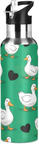 Vista 8 de Cartoon White Ducks Green Stainless Steel Water Bottle 20 Oz Leakproof Water Bottles, BPA-Free Sport Water Bottle Insulated