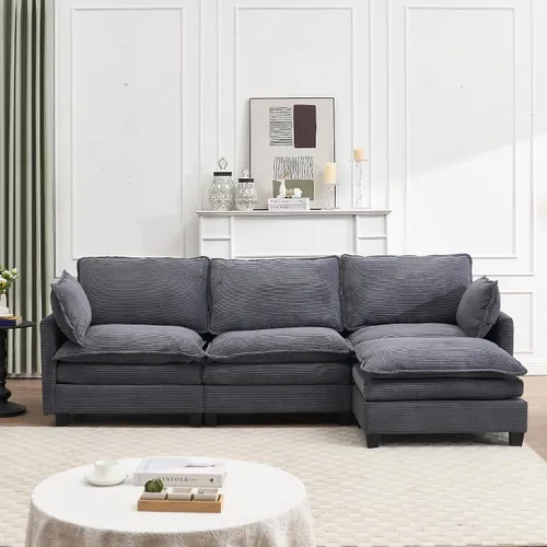 Vista 10 de Sofá Sillones de tela de terciopelo de 102 pulgadas para sala con doble cojín, sofás para sala con diseño modular para sala de estar, beige