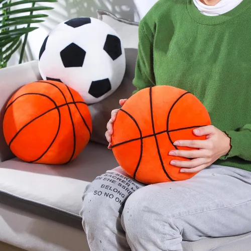 Vista 4 de 3 almohadas de felpa de baloncesto de 8.7 pulgadas, juguetes suaves y esponjosos, decoraciones de sala de pelotas deportivas para niños