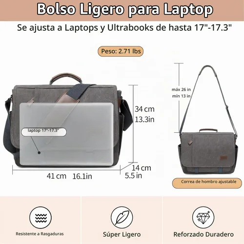 Vista 3 de Laptop Messenger Bag for Men, 17 inch Water-resistant Canvas Laptop Shoulder Business Briefcase Bag
