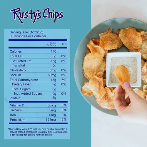 Vista 2 de Rusty's Chips - Chips crujientes y saludables para un bocado rápido - Chips sin gluten, sin conservantes, sin OMG, paquete de aperitivos veganos