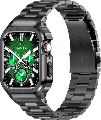 Vista 9 de Correa y funda de acero inoxidable compatible con Apple Watch Band 1.496 Negro