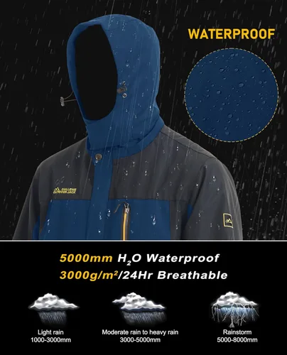 Vista 4 de MAGCOMSEN Men's Hooded Windproof Water Resistant Rain Jacket Windbreaker 5 Pockets for Hiking,Fishing,Runing