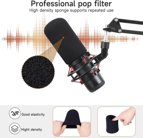 Vista 5 de Para HyperX Quadcast Boom Arm - Brazo de micrófono mejorado con cubierta de micrófono para reducir los ruidos del viento y funda de cable, soporte