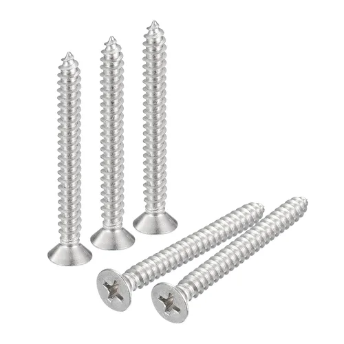 Vista 19 de uxcell Tornillos de chapa de cabeza plana #4x1, 50 tornillos de madera Phillips Drive Tornillos de acero inoxidable 304 Autoperforantes