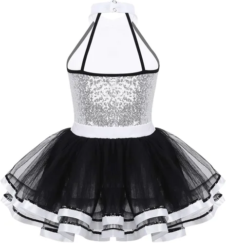 Vista 2 de Moily Vestido moderno de ballet con cuello halter y lentejuelas para niñas