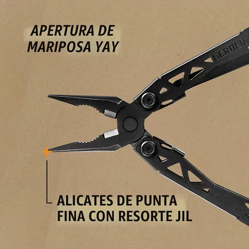 Vista 3 de Gerber Gear Suspension-NXT EDC - Cuchillo de bolsillo multiherramienta 15 en 1, alicates de punta de aguja y pelacables para acampar y Negro
