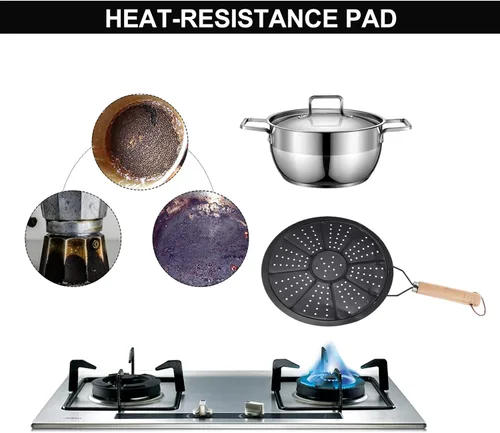 Vista 3 de Quemador de inducción Reductor de difusor de calor Placa de hierro fundido con mango de madera Almohadilla de aislamiento para estufas eléctricas