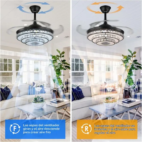 Vista 7 de Ventilador de techo de 42 pulgadas con ventilador de techo retráctil ligero Estilo negro - 1