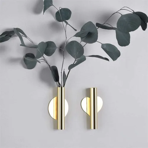 Vista 7 de 2 piezas de jarrón de pared de metal, tubo de flores montado en la pared para exhibición de flores, moderno soporte de flores secas decoración