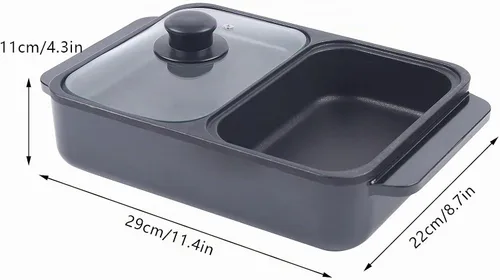 Vista 8 de Parrilla de olla caliente 2 en 1 Shabu Shabu eléctrica olla y plancha de doble temperatura, color negro