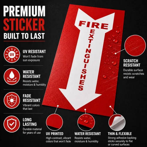 Vista 6 de Calcomanías prémium para extintor de incendios [4 unidades] – Vinilo adhesivo permanente extrema protección UV resistente a la intemperie – Uso