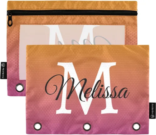 Vista 13 de Estuche para lápices personalizado degradado morado para 3 anillas, bolsa de lápices personalizada con cremallera, estuche transparente
