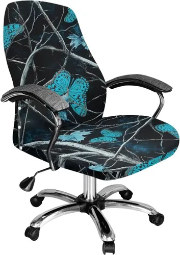Vista 13 de Xoenoiee Bee Floral Print Office Chair Covers, Stretch Computer Boss Chair Cover with Button High Back Chair Slipcover Anti-Dust Rotating Chair