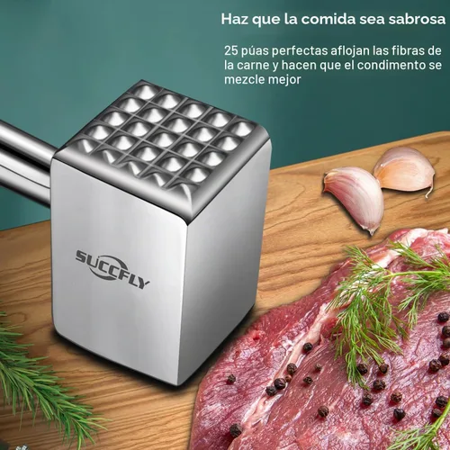 Vista 4 de SUCCFLY - Herramienta ablandadora de carne de acero inoxidable, mazo de carne resistente, 1.65 libras