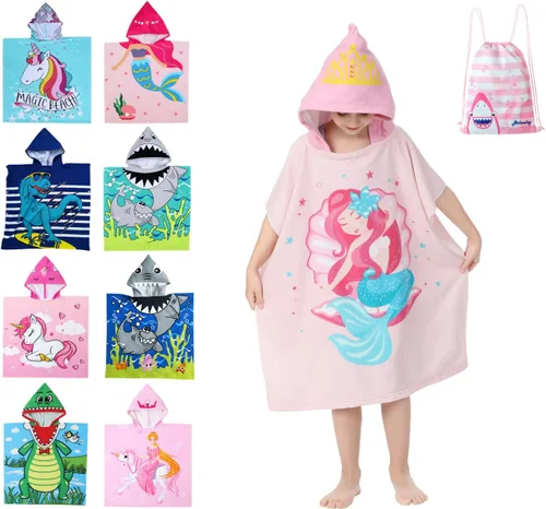 Vista 11 de Toalla de playa de dinosaurio con capucha para niños y niñas de 3 a 10 años con capucha, bata de baño para niños