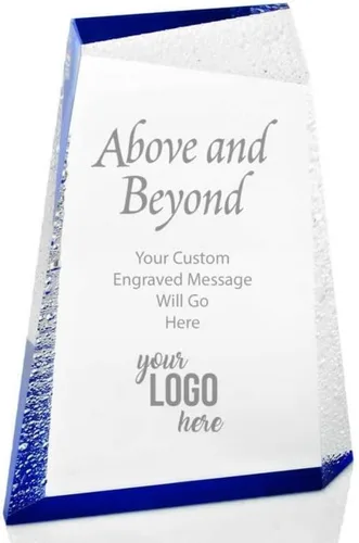 Vista 9 de Baudville Trofeo grabado – Pequeño trofeo glaciar acrílico con diseño de gotas azules y de agua – Grabado personalizado de hasta tres líneas