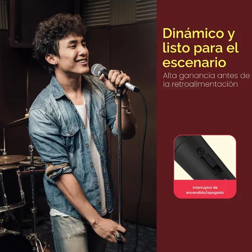 Vista 6 de Pyle PDMIC59 - Micrófono vocal dinámico profesional, micrófono de mano dinámico cardioide unidireccional con interruptor de encendido/apagado
