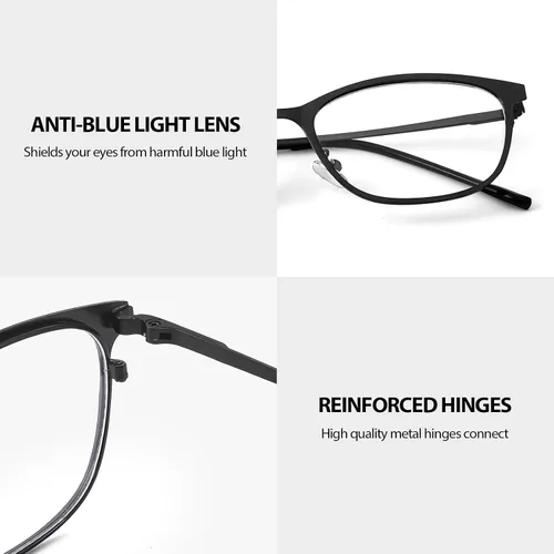 Vista 3 de IGnaef Gafas retro rectangulares Bayonetta con bloqueo de luz azul para mujeres, estilo oficina-sirena, transparente, IF6233 negro (A01 Black)