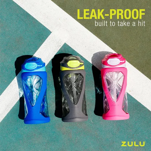 Vista 5 de ZULU Torque 16oz Plastic Kids Water Bottle with Silicone Sleeve and Leak-Proof Locking Flip Lid, Soft Touch Carry Loop for School Backpack