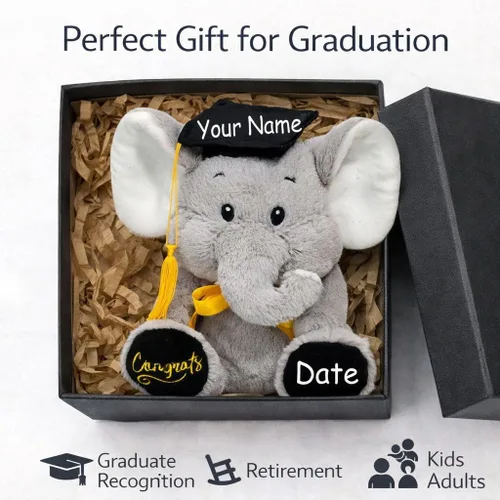 Vista 4 de Fiesta Regalo de graduación personalizado de peluche – Elefante de la clase 2026 con nombre personalizado y fecha de recuerdo para graduados, niños