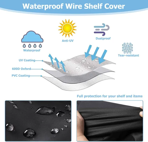 Vista 3 de Rileytee Wire Shelf Cover,Heavy Duty 600D Dustproof Waterproof Shelf Covers for Wire Shelving,Outdoor Storage Rack Cover for Wire Rack with Negro