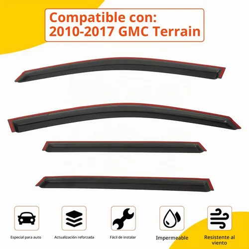 Vista 2 de 4 piezas de viseras de ventana con protector de lluvia y tintado ahumado compatible con 2010-2017 Terrain, deflector de ventilación adhesivo