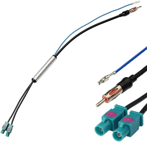 Vista 2 de Eightwood Dual Fakra Z Plug a DIN Plug FM AM Adaptador de antena de radio de coche 12V+ Cable amplificador activo de 12 pulgadas compatible